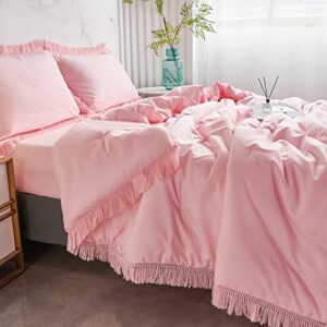 ZRNBAST 5 Pcs Blush Bed in a Bag Comforter Set with Tassel Bohemian Style Full Size Reversible Design Bedding with 2 Pillowcases Ultra Cozy Lightweight Quilt Set for Adults Kids (Blush, Full)