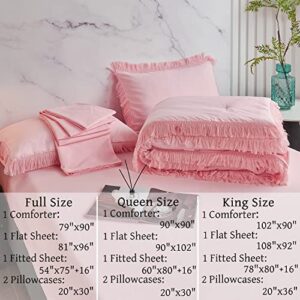 ZRNBAST 5 Pcs Blush Bed in a Bag Comforter Set with Tassel Bohemian Style Full Size Reversible Design Bedding with 2 Pillowcases Ultra Cozy Lightweight Quilt Set for Adults Kids (Blush, Full)