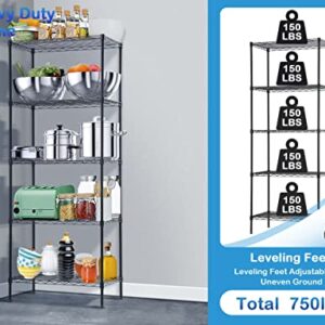 5-Shelf Metal Shelving Unit Height Adjustable Commercial Wire Shelving Rack with Leveling Feet 150Lb Capacity Per Shelf 24"x14"x60" Utility Storage Shelves for Kitchen Home Restaurant Pantry Office