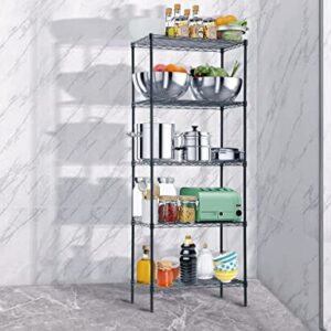 5-Shelf Metal Shelving Unit Height Adjustable Commercial Wire Shelving Rack with Leveling Feet 150Lb Capacity Per Shelf 24"x14"x60" Utility Storage Shelves for Kitchen Home Restaurant Pantry Office