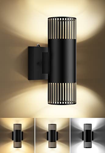 APOTO Dusk to Dawn Outdoor Wall Light Fixture,11W LED Up and Down Porch Light,3000K|4000K|5000K Exterior Wall Sconce Wall Mount,Aluminum Wall Lamp,IP44 Waterproof Outside Lights for House Front Door