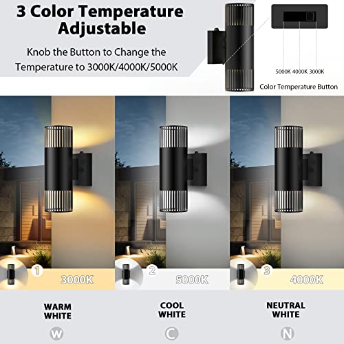 APOTO Dusk to Dawn Outdoor Wall Light Fixture,11W LED Up and Down Porch Light,3000K|4000K|5000K Exterior Wall Sconce Wall Mount,Aluminum Wall Lamp,IP44 Waterproof Outside Lights for House Front Door