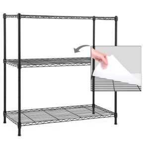 ezpeaks 3-shelf shelving unit with 3-shelf liners, adjustable rack, steel wire shelves, shelving units and storage for kitchen and garage (36w x 16d x 36h) black