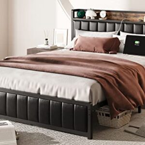 ANCTOR Full Bed Frame with Storage Headboard & Footboard, Upholstered Platform Bed with USB Ports & Outlets, Strong Steel Slats Support Mattress Foundation, No Box Spring Needed