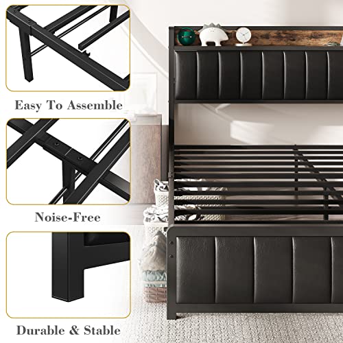 ANCTOR Full Bed Frame with Storage Headboard & Footboard, Upholstered Platform Bed with USB Ports & Outlets, Strong Steel Slats Support Mattress Foundation, No Box Spring Needed