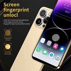 I14 ProMax Cell Phone,6.1in Unlocked Android11 Smartphone,4GB RAM 64GB ROM,16MP Camera,Ten Cores Processor,Face Recognition,WiFi,BT,FM,GPS,7000mAh,Golden