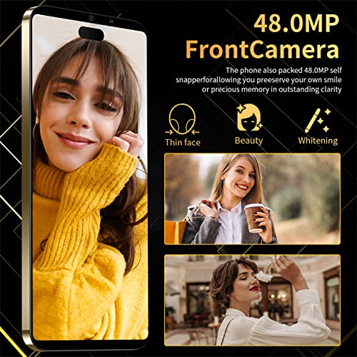 I14 ProMax Cell Phone,6.1in Unlocked Android11 Smartphone,4GB RAM 64GB ROM,16MP Camera,Ten Cores Processor,Face Recognition,WiFi,BT,FM,GPS,7000mAh,Golden