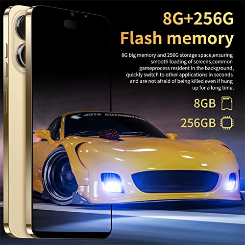 I14 ProMax Cell Phone,6.1in Unlocked Android11 Smartphone,4GB RAM 64GB ROM,16MP Camera,Ten Cores Processor,Face Recognition,WiFi,BT,FM,GPS,7000mAh,Golden