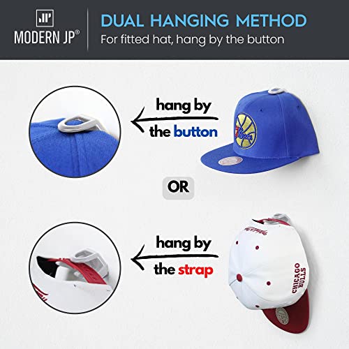 Modern JP Adhesive Hat Hooks for Wall (32-Pack) - Hat Rack for Baseball Caps, Minimalist Hat Display, Strong Hold Hat Hangers for Wall - U.S. Patent Pending, White