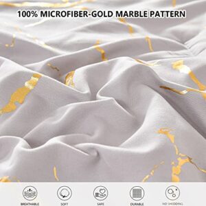 Yogeneg Gold Metallic Marble King Size Comforter Set,7 Piece Bed in a Bag,Foil Print Glitter Grey Comforter and Sheet Set,All Season Soft Microfiber Complete Bedding Sets(Grey,King)