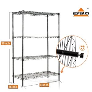 EZPEAKS 4-Shelf Shelving Unit with Shelf Liners Set of 4, Adjustable Rack Unit, Steel Wire Shelves, Shelving Units and Storage Rack for Office Kitchen and Garage (35.5W X 15.8D X 54H)