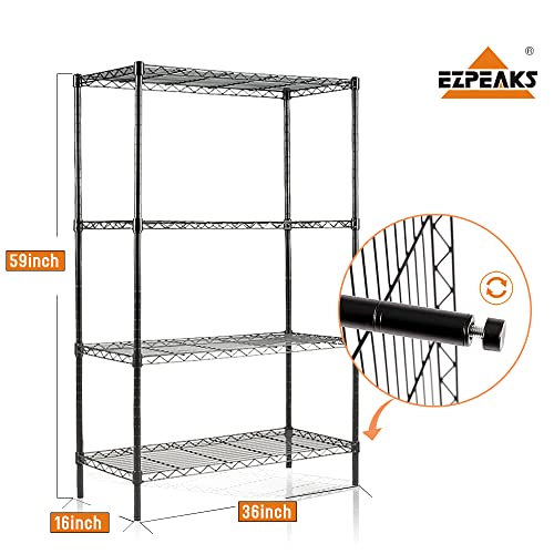 EZPEAKS 4-Shelf Shelving Unit with Shelf Liners Set of 4, Adjustable Rack Unit, Steel Wire Shelves, Shelving Units and Storage Rack for Office Kitchen and Garage (35.5W X 15.8D X 54H)