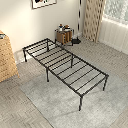 LUKIROYAL18 inch Twin Bed Frame with Steel Slats - Sturdy and Non-Slip Platform Bed with Safety Bumpers, Easy Assembly, No Box Spring Needed, Enjoy Extra Storage Space Underneath.