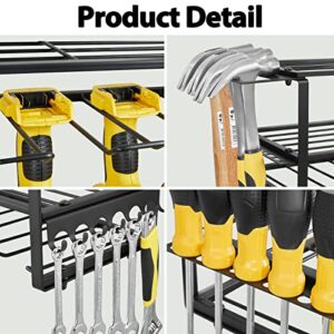 FOTEEMO Power Tool Organizer For Tool Storage, Heavy Duty Garage Wall Tool Storage Organizer 7 Drills Holders Organizers And Storage Household Wall Mount Utility Organizer Rack For Men (Black)