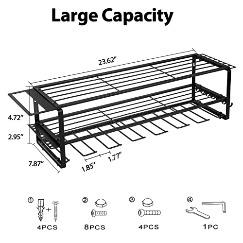 FOTEEMO Power Tool Organizer For Tool Storage, Heavy Duty Garage Wall Tool Storage Organizer 7 Drills Holders Organizers And Storage Household Wall Mount Utility Organizer Rack For Men (Black)
