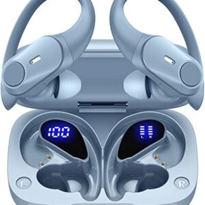 GOLREX Bluetooth Headphones Wireless Earbuds 36Hrs Playtime Wireless Charging Case Digital LED Display Over-ear Earphones with Earhook Waterproof Headset with Mic for Sport Running Workout Sierra Blue