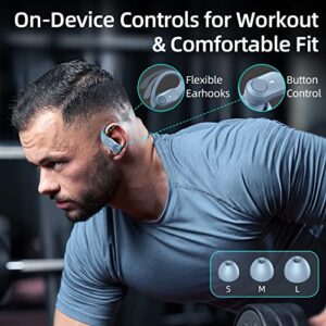 GOLREX Bluetooth Headphones Wireless Earbuds 36Hrs Playtime Wireless Charging Case Digital LED Display Over-ear Earphones with Earhook Waterproof Headset with Mic for Sport Running Workout Sierra Blue