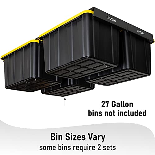 HANDT Overhead Garage Storage Rack, Garage Ceiling Storage Racks, Garage Storage Bin Organization System, Heavy Duty Metal Overhead Bin Rack For Container, Supports Most Storage Bins, 4 Sets Black