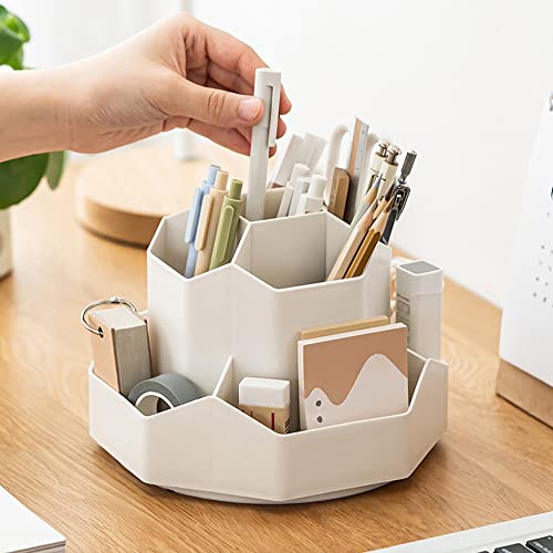 kaileyouxiangongsi Rotating Art Supply Storage Organizer,Pencil Holder with 9 Compartment, Pen Storage Organizer, for Kids Art Desk, Homeschool Supplies, Home Office Desktop Organizer(White)