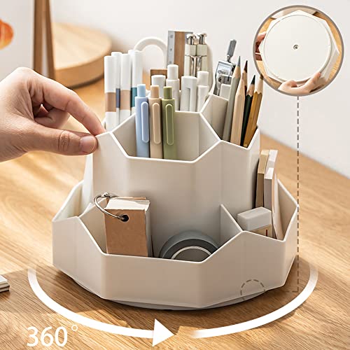 kaileyouxiangongsi Rotating Art Supply Storage Organizer,Pencil Holder with 9 Compartment, Pen Storage Organizer, for Kids Art Desk, Homeschool Supplies, Home Office Desktop Organizer(White)