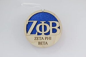 sorority shop zeta phi beta ornament - laser carved greek letter wood ornament - 3" round