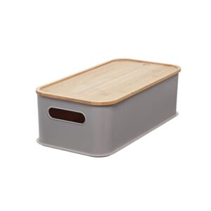 idesign recycled plastic 16.9" medium storage bin with handles and bamboo lid, bpa-free, porpoise