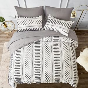 DJY Boho Comforter Set Queen Size Bed in a Bag 7 Piece Black and White Tufted Shabby Chic Bedding Embroidered Stripe Comforter with Sheets and Pillowcases, Soft Lightweight Bedding for All Season
