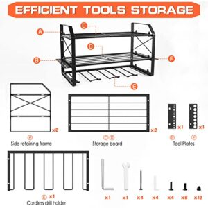 Power Tool Organizer, Drill Holder Wall Mount, 3 Layers Heavy Duty Metal Tool Shelf Suitable for Toolroom and Garage, Cordless Tool Organizer Storage Rack for Electric Drill, Spanner, Screwdriver
