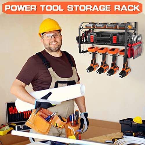 Power Tool Organizer, Drill Holder Wall Mount, 3 Layers Heavy Duty Metal Tool Shelf Suitable for Toolroom and Garage, Cordless Tool Organizer Storage Rack for Electric Drill, Spanner, Screwdriver