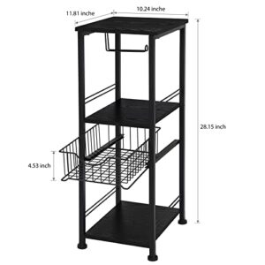 Bathroom Shelf 3 Tier Bathroom Storage Cabinet Freestanding Tower Rack with Drawer Floor Towel Storage Stand with Toilet Paper Hanger Narrow Storage Organizer Rack for Laundry Room Bedroom Black