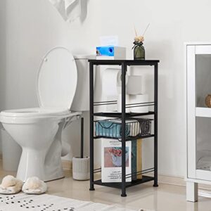 Bathroom Shelf 3 Tier Bathroom Storage Cabinet Freestanding Tower Rack with Drawer Floor Towel Storage Stand with Toilet Paper Hanger Narrow Storage Organizer Rack for Laundry Room Bedroom Black