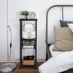 Bathroom Shelf 3 Tier Bathroom Storage Cabinet Freestanding Tower Rack with Drawer Floor Towel Storage Stand with Toilet Paper Hanger Narrow Storage Organizer Rack for Laundry Room Bedroom Black