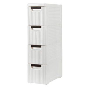 DOLFISH Rolling Cart Organizer Unit with Wheels, for Bathroom Bedroom Closet Living Room 4Tiers PP Plastic Narrow Slim Container Storage Cabinet, White