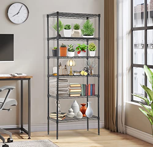 6-Tier Wire Shelving Metal Storage Rack, Adjustable Shelving Unit Free Standing Storage Shelf with Leveling Feet, 24"Lx14"Wx60"H Storage Shelves Organizer Unit for Office Studio Plant Craft, Black