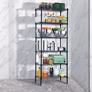 6-Tier Wire Shelving Metal Storage Rack, Adjustable Shelving Unit Free Standing Storage Shelf with Leveling Feet, 24"Lx14"Wx60"H Storage Shelves Organizer Unit for Office Studio Plant Craft, Black