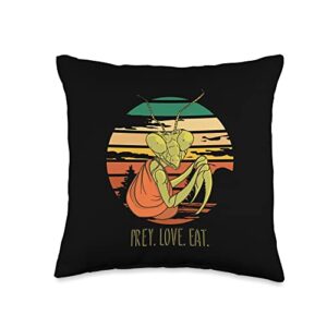 Praying Mantis CO Vintage Sunset Funny Prey Love Eat Praying Mantis Throw Pillow, 16x16, Multicolor