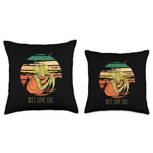 Praying Mantis CO Vintage Sunset Funny Prey Love Eat Praying Mantis Throw Pillow, 16x16, Multicolor