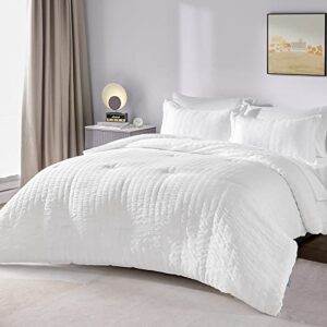 cozylux full bed in a bag white seersucker comforter set with sheets 7-pieces all season bedding sets with comforter, pillow sham, flat sheet, fitted sheet and pillowcase