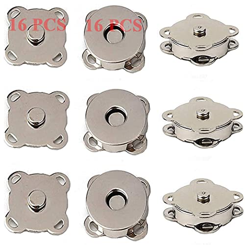 Snaps for Sewing Supplies-16 PCS Magnetic Buttons Snap for Purses Bags Clothes Hats Fabric Scrapbooking-Closure Fasteners Clip Buckle Sewing Tool for DIY Craft Art-14MM Silver Sewing Clasp Decoration