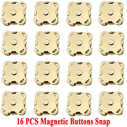 Snaps for Sewing Supplies-16 PCS Magnetic Buttons Snap for Purses Bags Clothes Hats Fabric Scrapbooking-Closure Fasteners Clip Buckle Sewing Tool for DIY Craft Art-14MM Silver Sewing Clasp Decoration