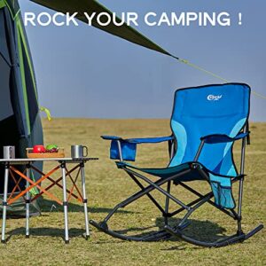 PORTAL Folding Camping Rocking Chair Portable Outdoor Rocker High Back Cup Holder Side Pocket Carry Bag Included, Support 300 lbs (Blue)