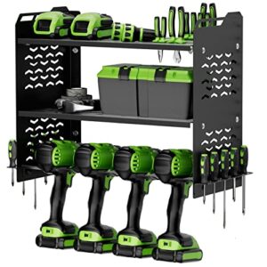 yamagahome power tool organizer, 3 layers heavy duty drill holder wall mounted, garage tool organizers and storage rack with 3 hooks, cordless tool storage rack for garage pegboard workshop