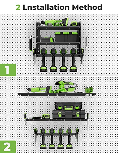 yamagahome Power Tool Organizer, 3 Layers Heavy Duty Drill Holder Wall Mounted, Garage Tool Organizers and Storage Rack with 3 Hooks, Cordless Tool Storage Rack for Garage Pegboard Workshop