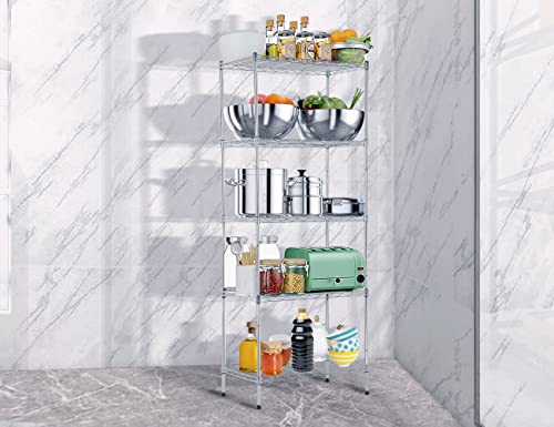 Metal Shelving, 5 Tier 750 Lbs Capacity Wire Shelving with Leveling Feet, Nsf Certified Metal Shelves for Kitchen Pantry Closet Laundry Bathroom Office, 5-shelf Metal Storage Shelves Storage Rack