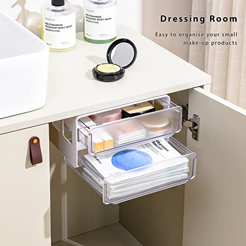 ZHAIXIAONIAN Under Desk Drawer Organizer Slide Out, Storage with 2 Layers, Self Adhesive Drawer, Organizers and Accessories, Stick on Table for Office/Home