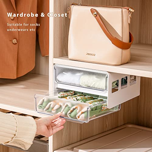 ZHAIXIAONIAN Under Desk Drawer Organizer Slide Out, Storage with 2 Layers, Self Adhesive Drawer, Organizers and Accessories, Stick on Table for Office/Home