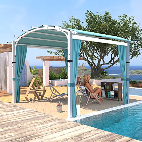 Meetleisure 11’ x 11’ Outdoor Pergola, Pergola Canopy for Patio, Arched Roof Metal Pergola with Full Coverage Sun Shade Canopy & Aqua Blue Sidewalls