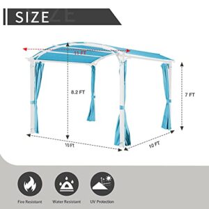 Meetleisure 11’ x 11’ Outdoor Pergola, Pergola Canopy for Patio, Arched Roof Metal Pergola with Full Coverage Sun Shade Canopy & Aqua Blue Sidewalls