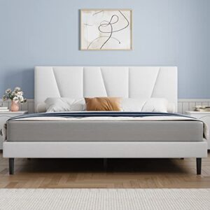 molblly twin bed frame upholstered platform with headboard and strong wooden slats, strong weight capacity, non-slip and noise-free,no box spring needed, easy assembly,off-white