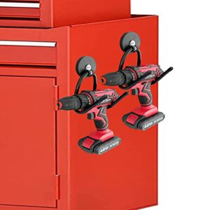 Pmsanzay 2 Pack Power Drill Tool Organizer Holder,Magnetic Tool Holders,Garage Tool Storage Rack,Heavy Duty Large Garage Magnet Utility Hooks with Rubber Coating, No Scratches - No Power Drill